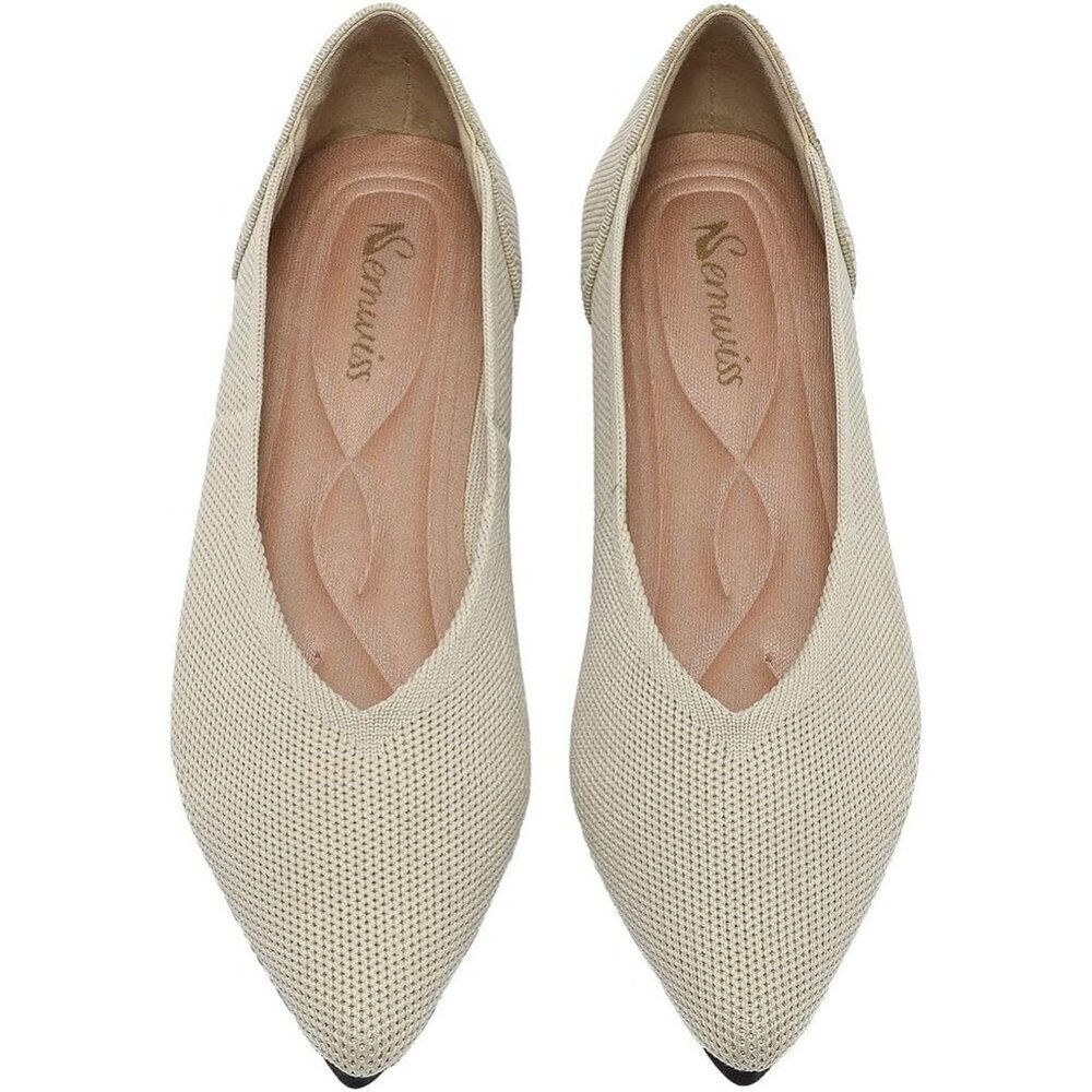 Women's Beige Casual Dressy Ballet Pointed Toe Leopard Flats Mesh Office Shoes